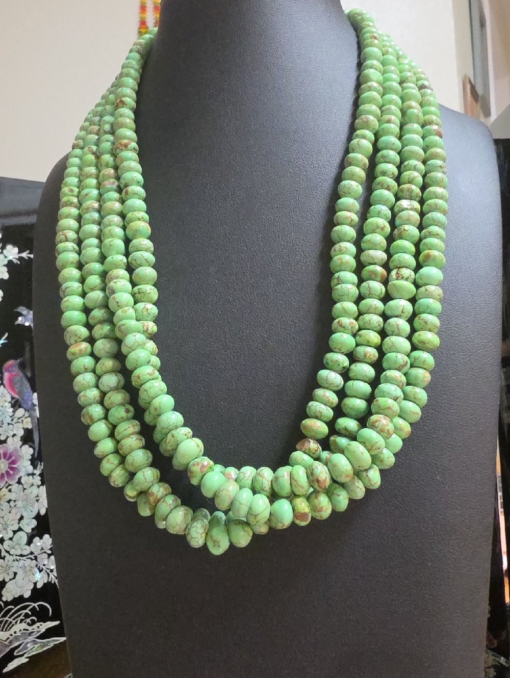 Artisan Bold 4 strand Apple Green Dyed Magnesite Statement Necklace